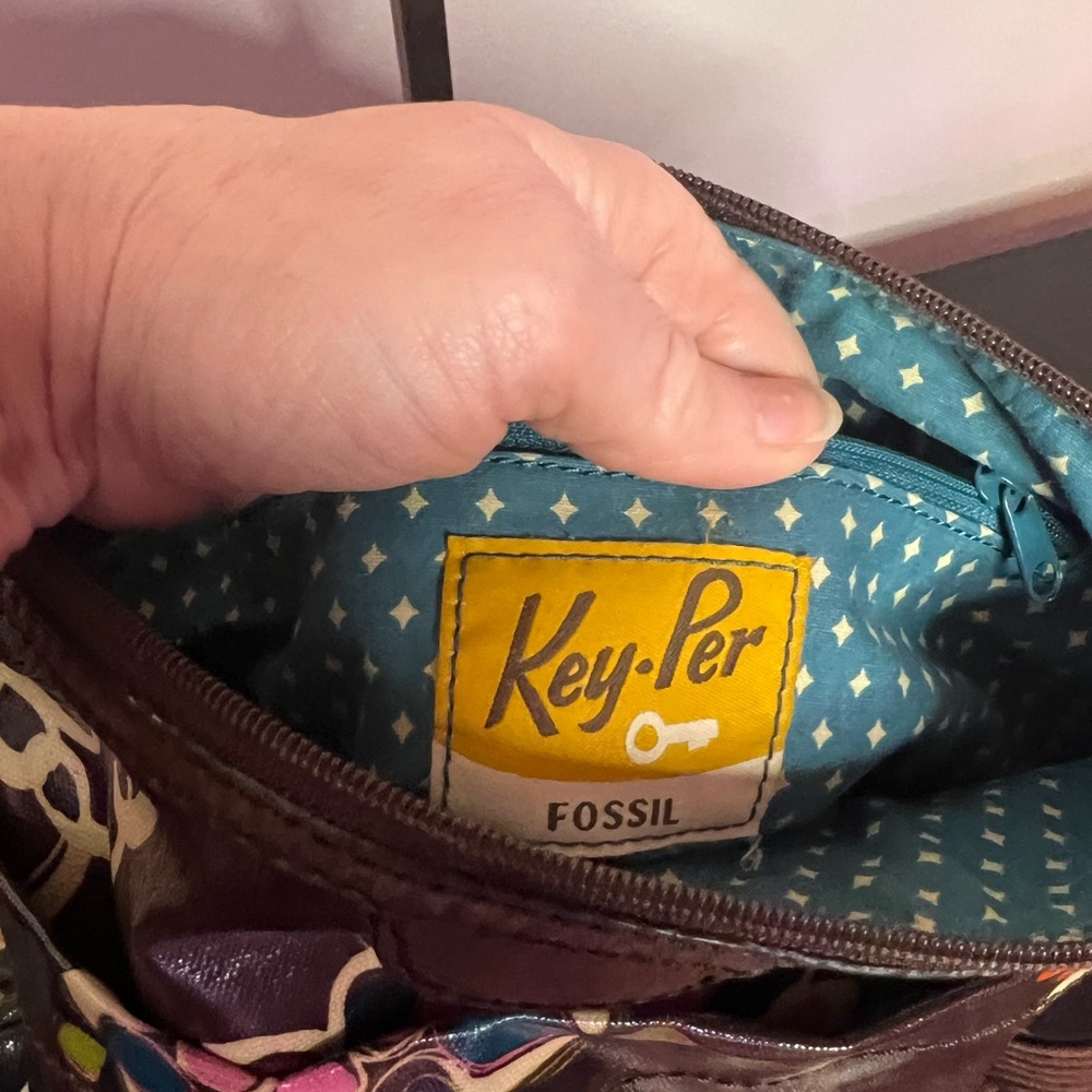 Fossil Key-Per Brown Floral Coated Canvas Crossbody Bag - Picture 10 of 11